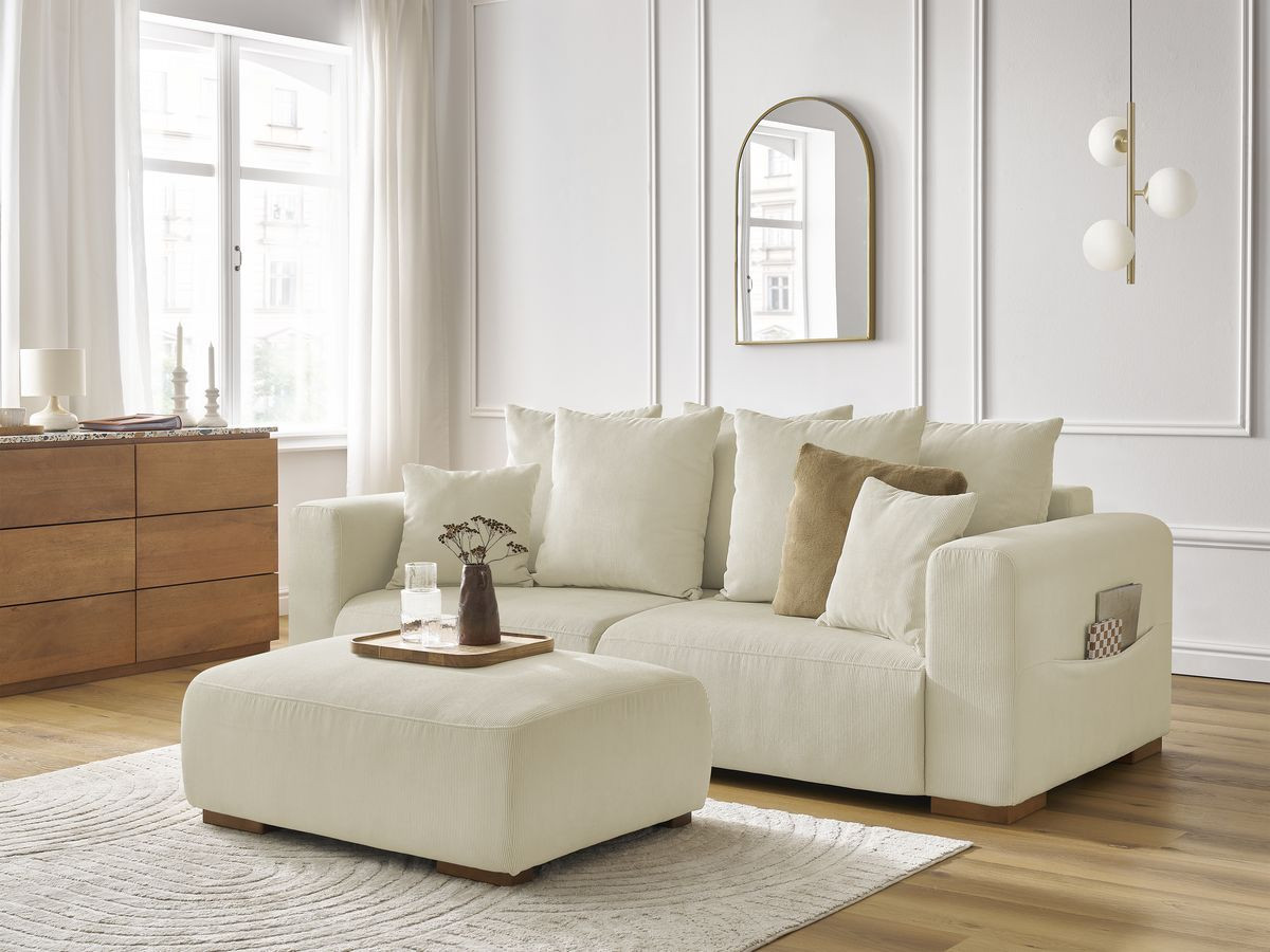 Bobochic Sidonie Sofa 4-Sitzer mit Pouf Cordsamt Beige