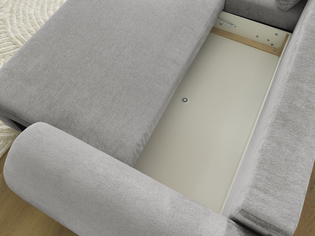 Bobochic Lucien Ecksofa mit Schlaffunktion und Bettkasten und Pouf 314 × 167 cm Stoff Hellgrau Ecke links
