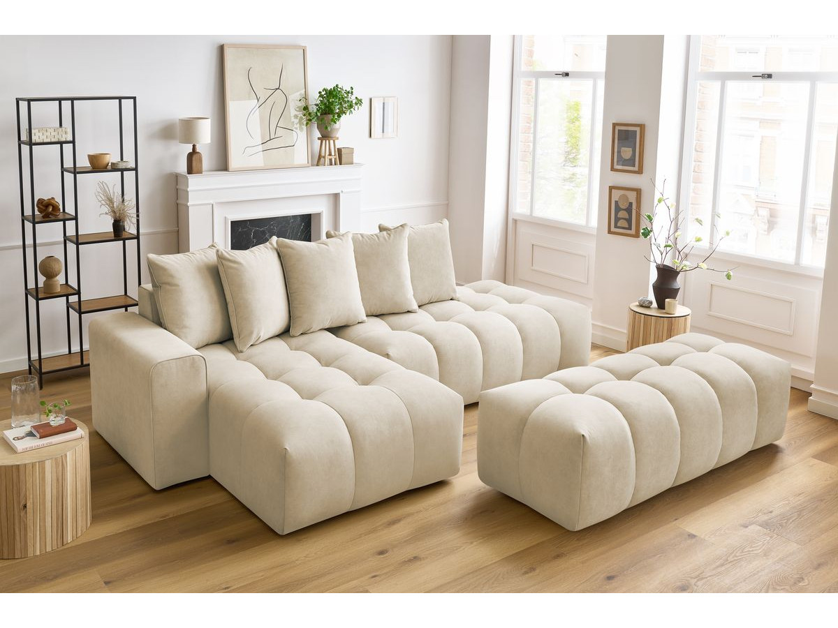Bobochic Mont-blanc Ecksofa mit Pouf Samt Beige Ecke links