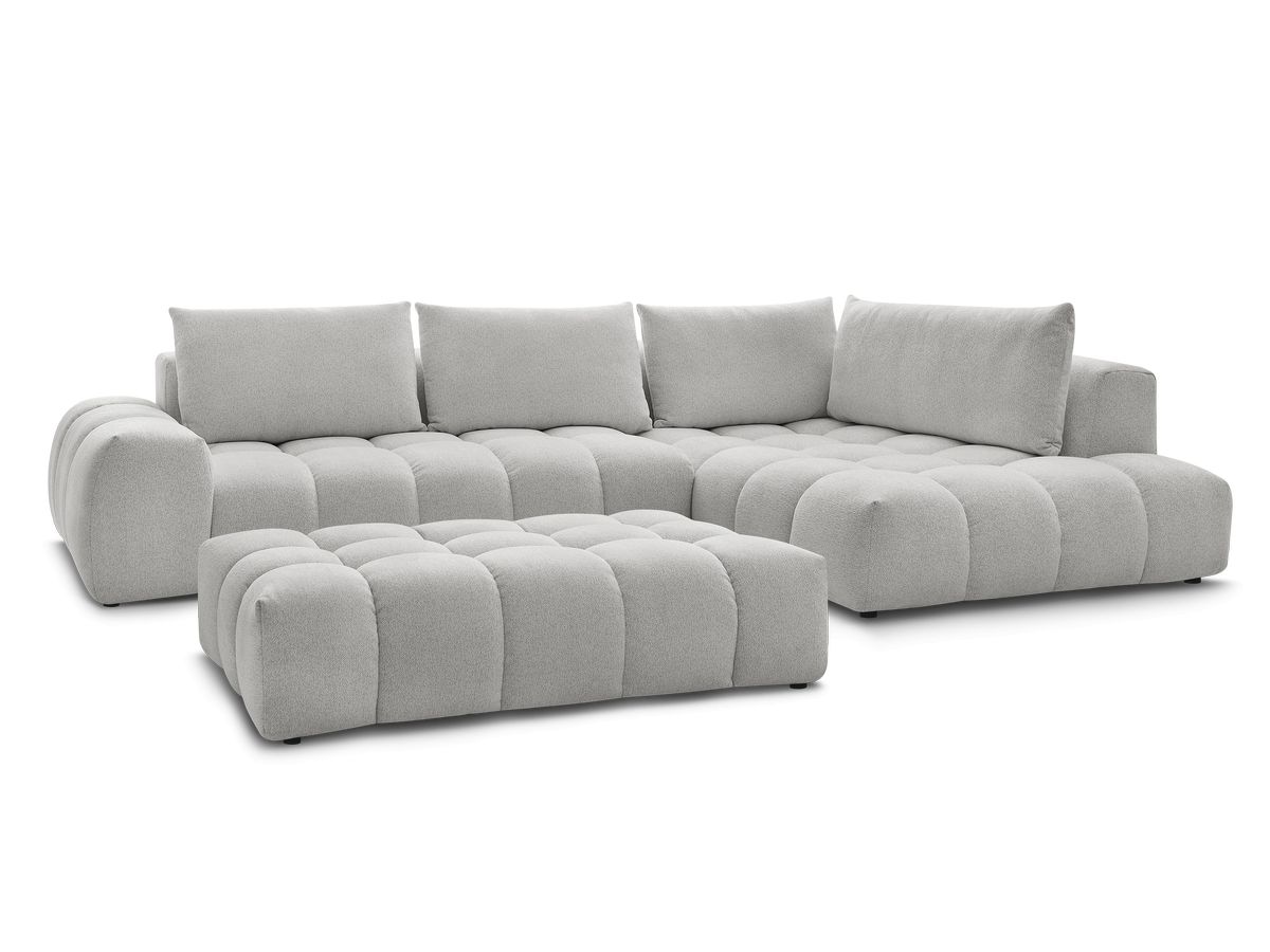 Bobochic Everest Ecksofa mit Schlaffunktion und Pouf, 4 Kissen Melange-Stoff Hellgrau Ecke rechts