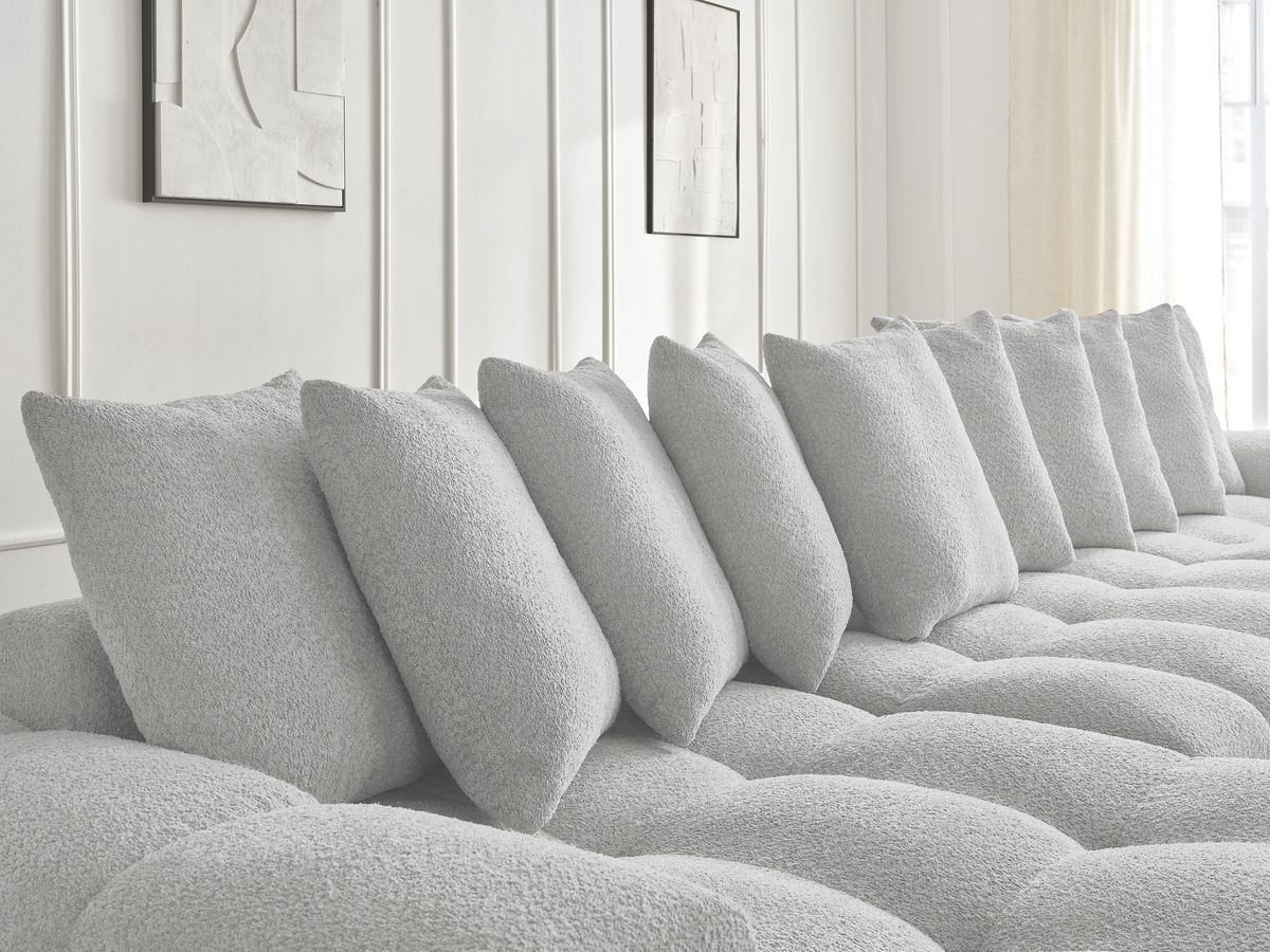Bobochic Anakin Wohnlandschaft, 10 Kissen Bouclé-Stoff Hellgrau
