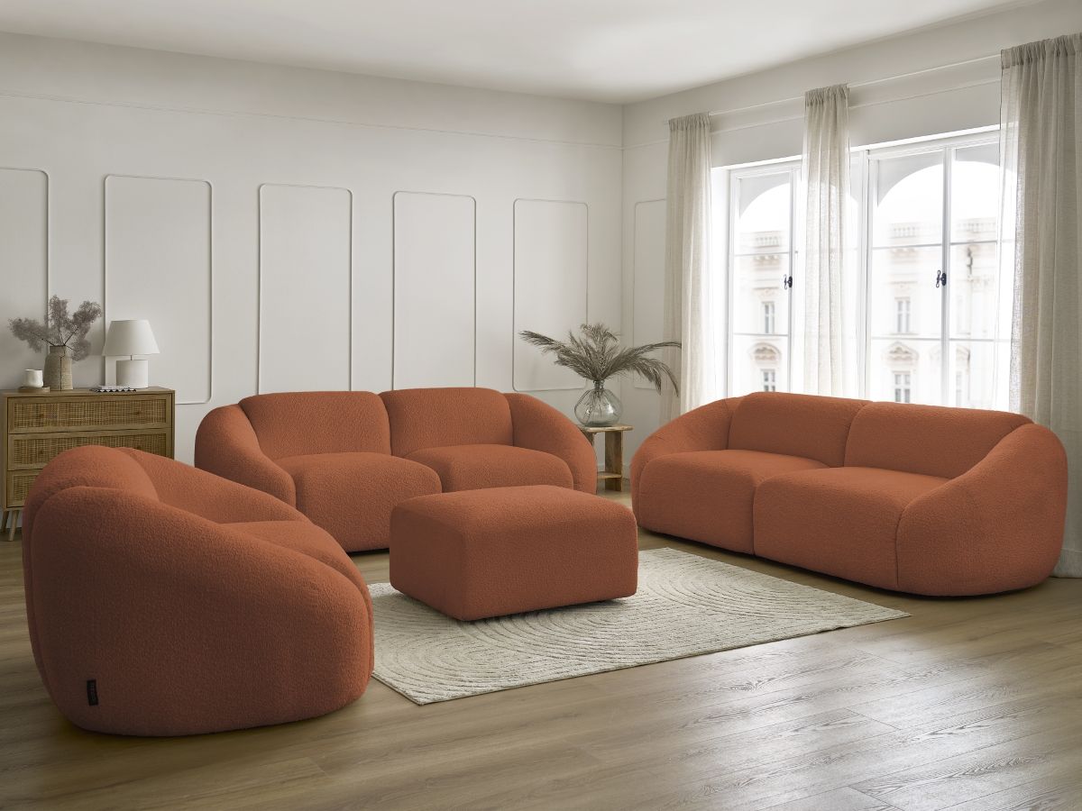 Bobochic Tina Sofa 7-Sitzer mit Pouf Bouclé-Stoff Orange