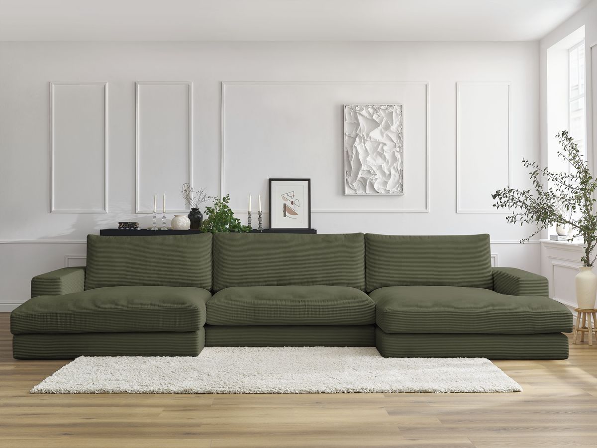 Bobochic Leonard Wohnlandschaft 404 × 159 cm Cordsamt Hellgrün