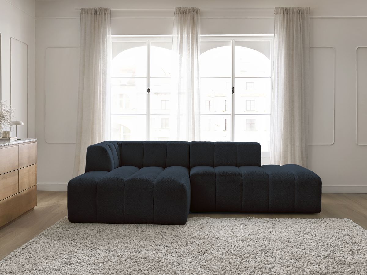 Bobochic Annecy Ecksofa Bouclé-Stoff Dunkelblau Ecke links