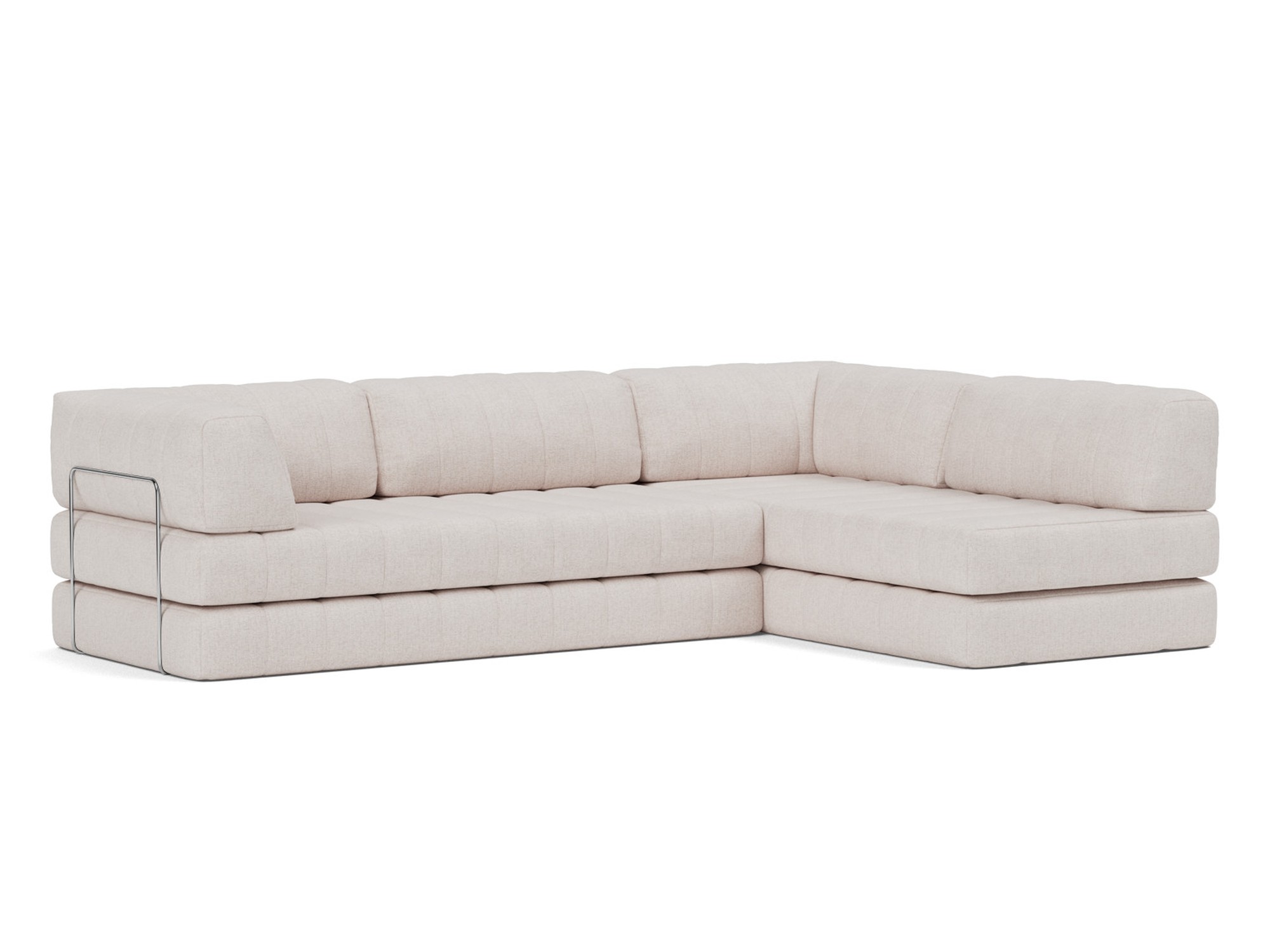 Eck-Schlafsofa CozyPad L-Form mit Armlehne Strukturierter Stoff Weda 300-Weda-Sand