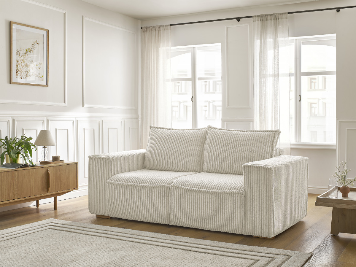 Bobochic Chelsea Schlafsofa 3-Sitzer Cordsamt Beige, Liegefläche 140 × 200 cm