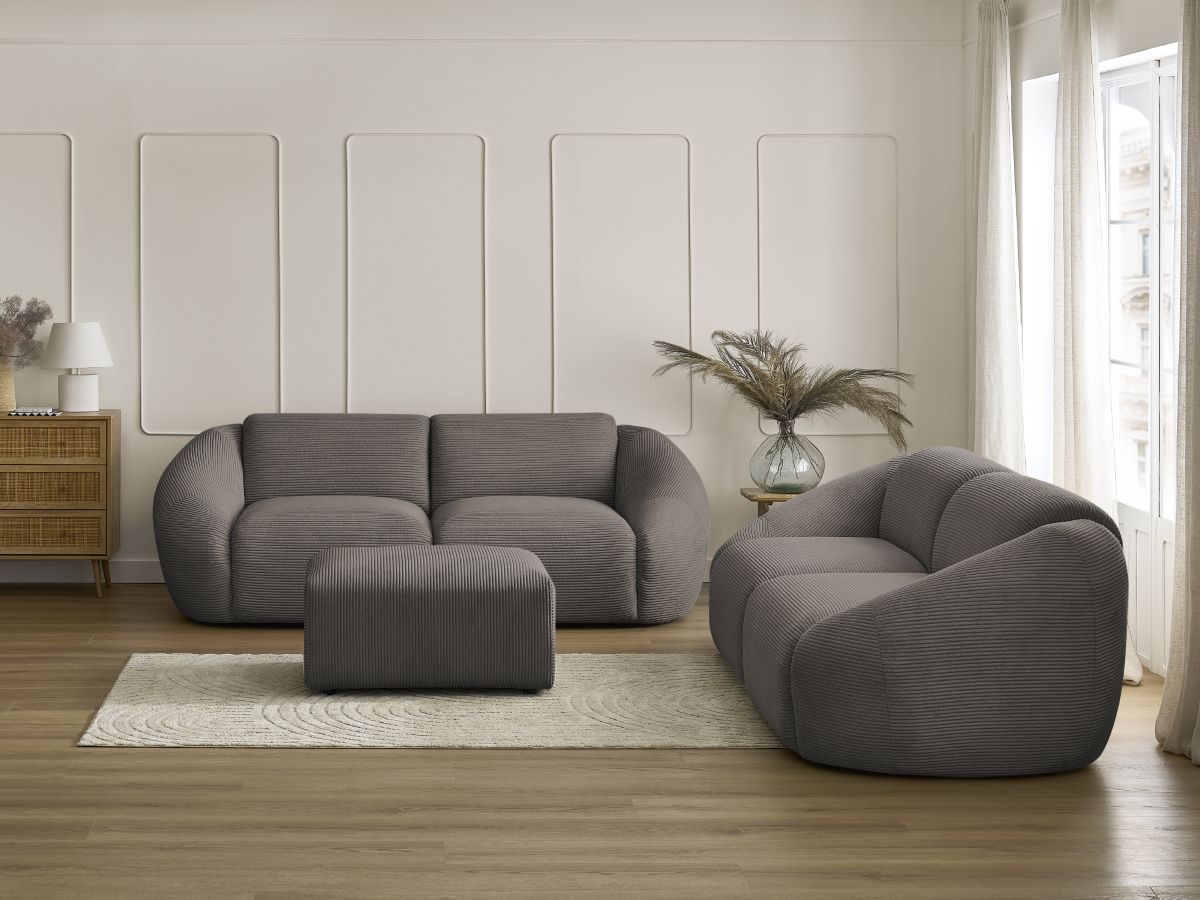 Bobochic Tina Sofa 6-Sitzer mit Pouf Cordsamt Taupe