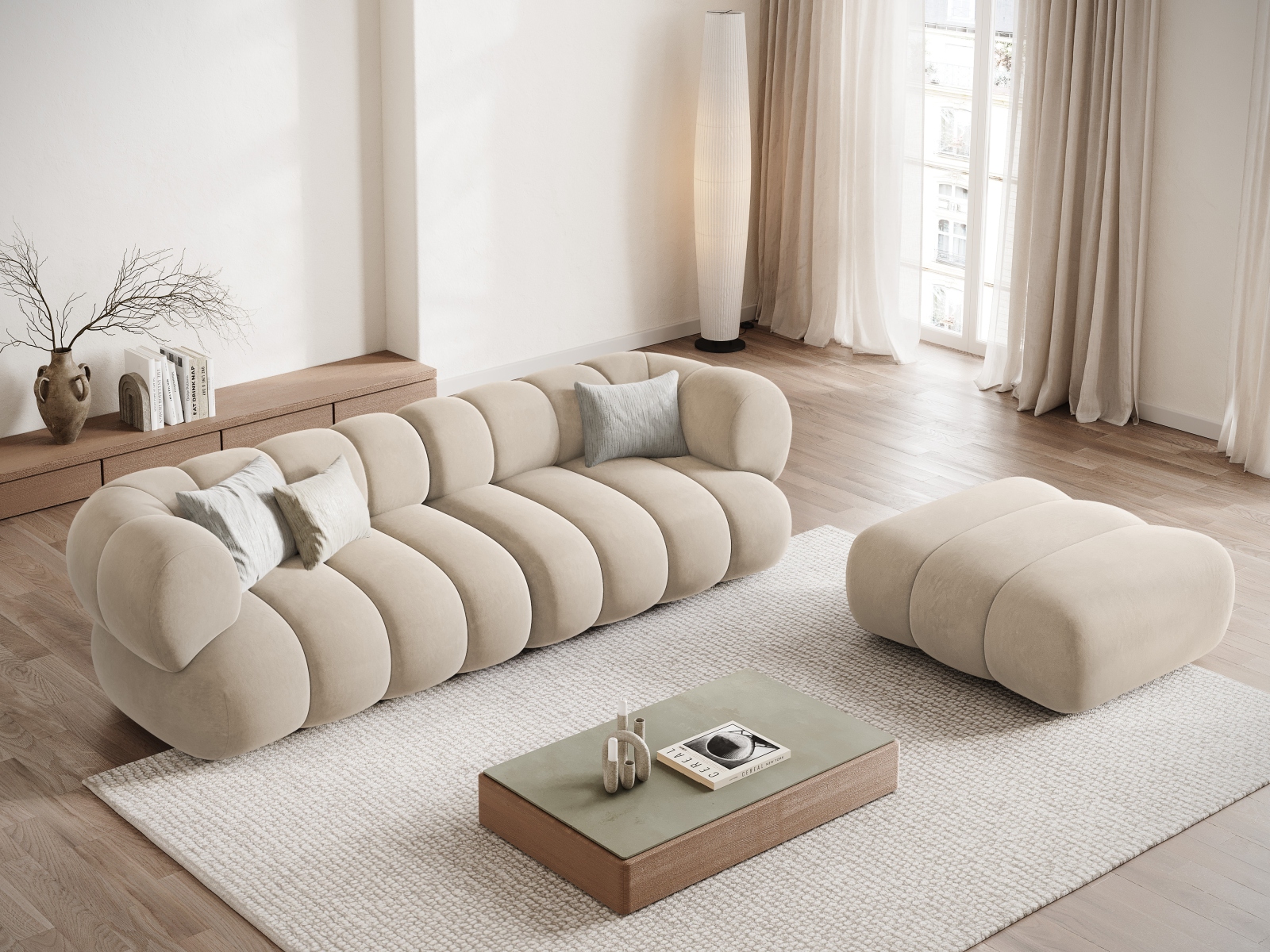 Cosmopolitan Design Sofa Koge 4-Sitzer Samt Vogue Helles Beige