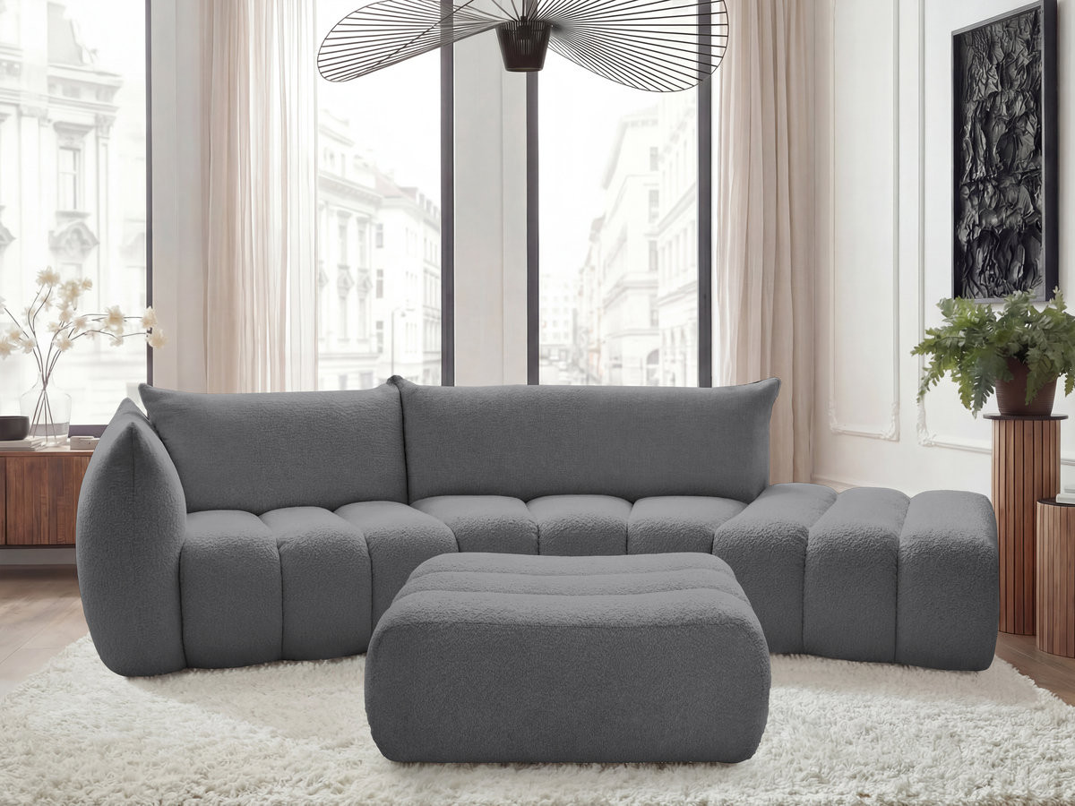 Bobochic Azra Ecksofa mit Pouf 325 × 112 cm Bouclé-Stoff Dunkelgrau Ecke links