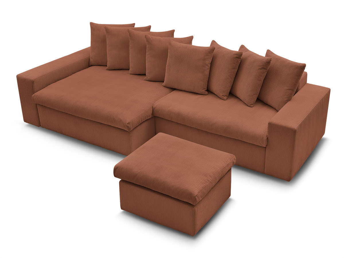 Bobochic Enore Ecksofa mit Pouf Cordsamt Orange Ecke links