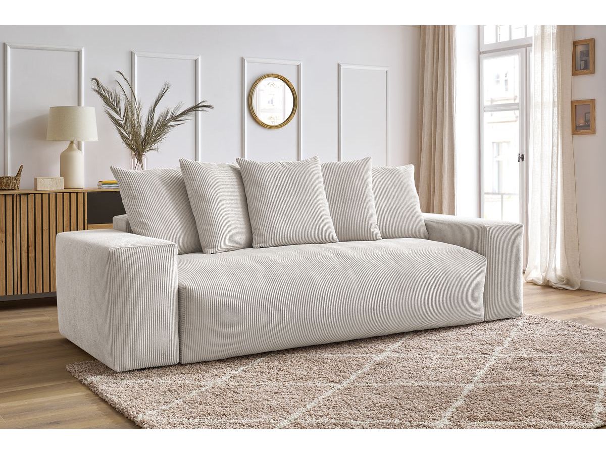 Bobochic Voltaire Schlafsofa 3-Sitzer mit Bettkasten Cordsamt Beige