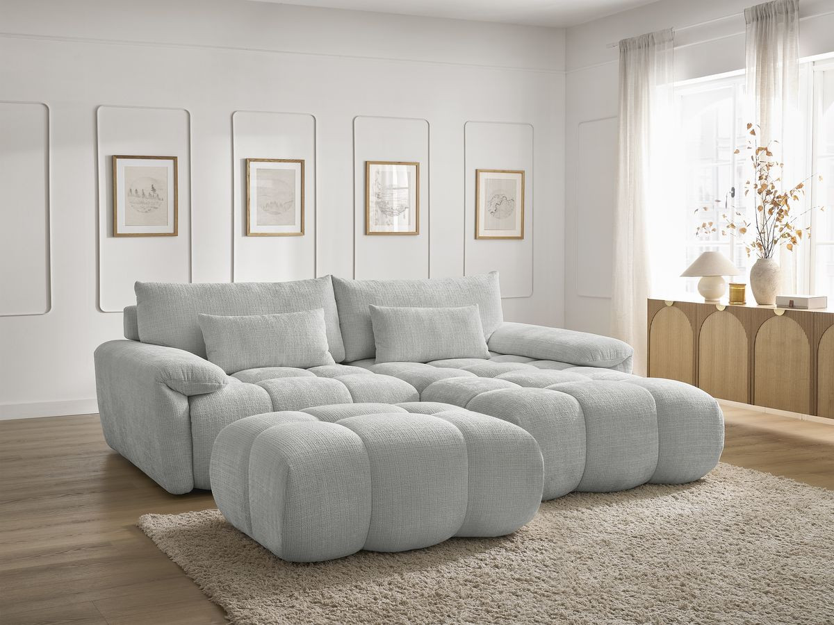 Bobochic Ivane Ecksofa mit Pouf Strukturstoff Hellgrau Ecke rechts