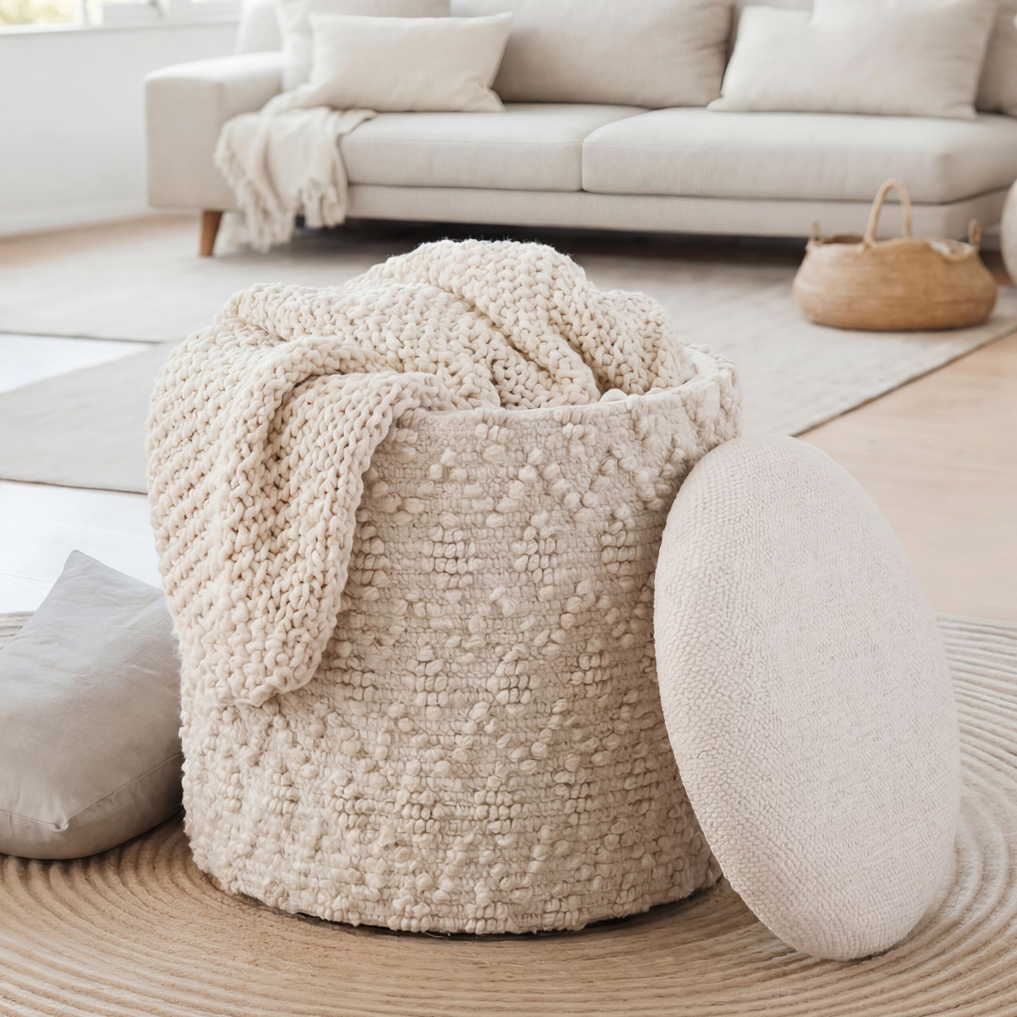 Sitzhocker Vagsbygd Stoff Creme Ø 40 cm