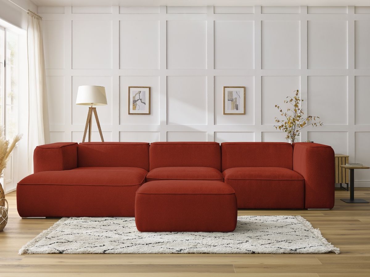 Bobochic Zephyr Ecksofa mit Pouf 349 × 165 cm Strukturstoff Orange Ecke links