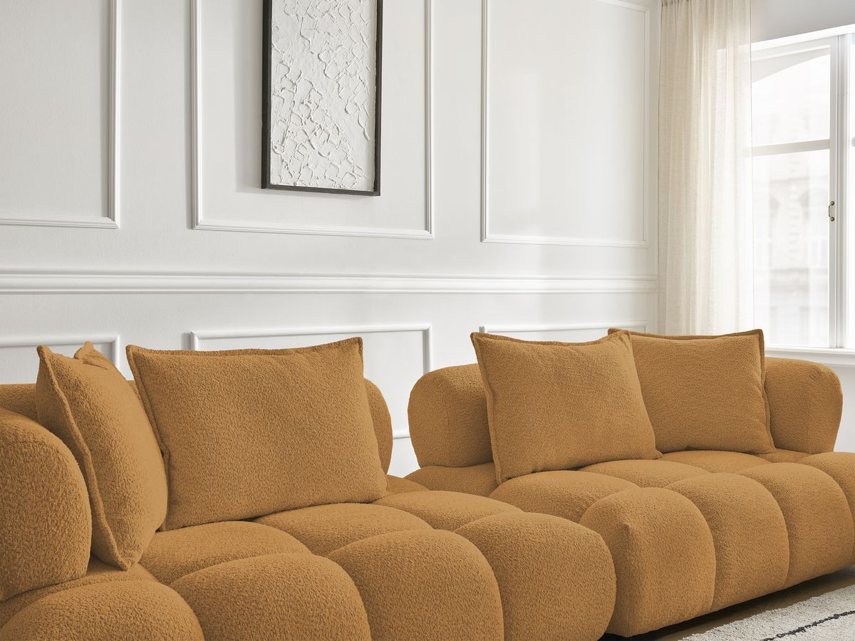 Bobochic Alya Sofa 4-Sitzer mit Pouf Bouclé-Stoff Gelb