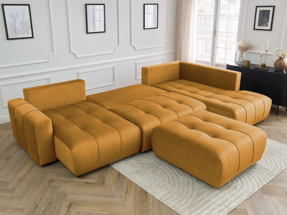 Bobochic Arsene Wohnlandschaft mit Pouf Samt Gelb Ecke links