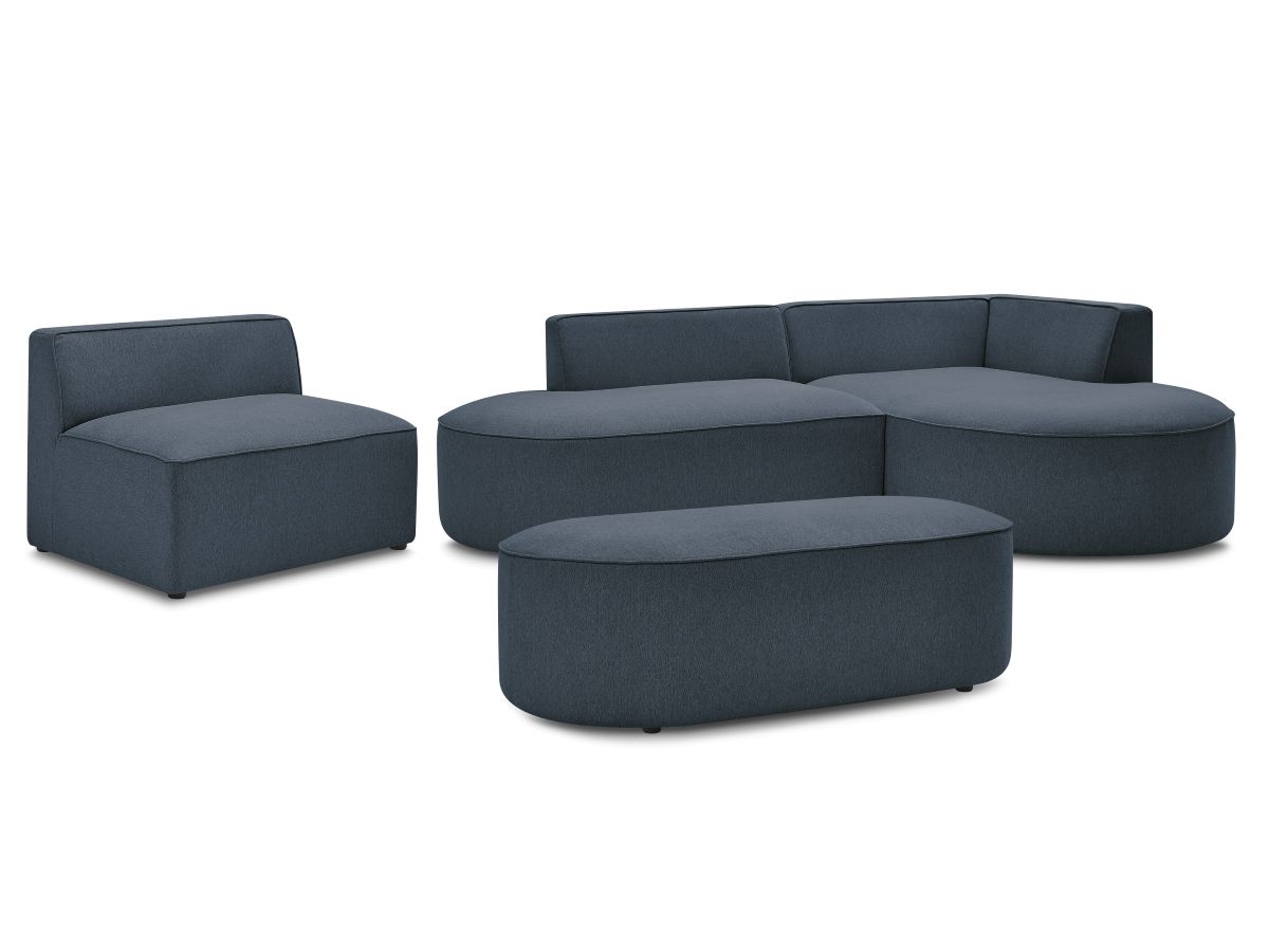 Bobochic Rousseau Ecksofa mit Sofamodul und Pouf Melange-Stoff Dunkelblau Ecke rechts