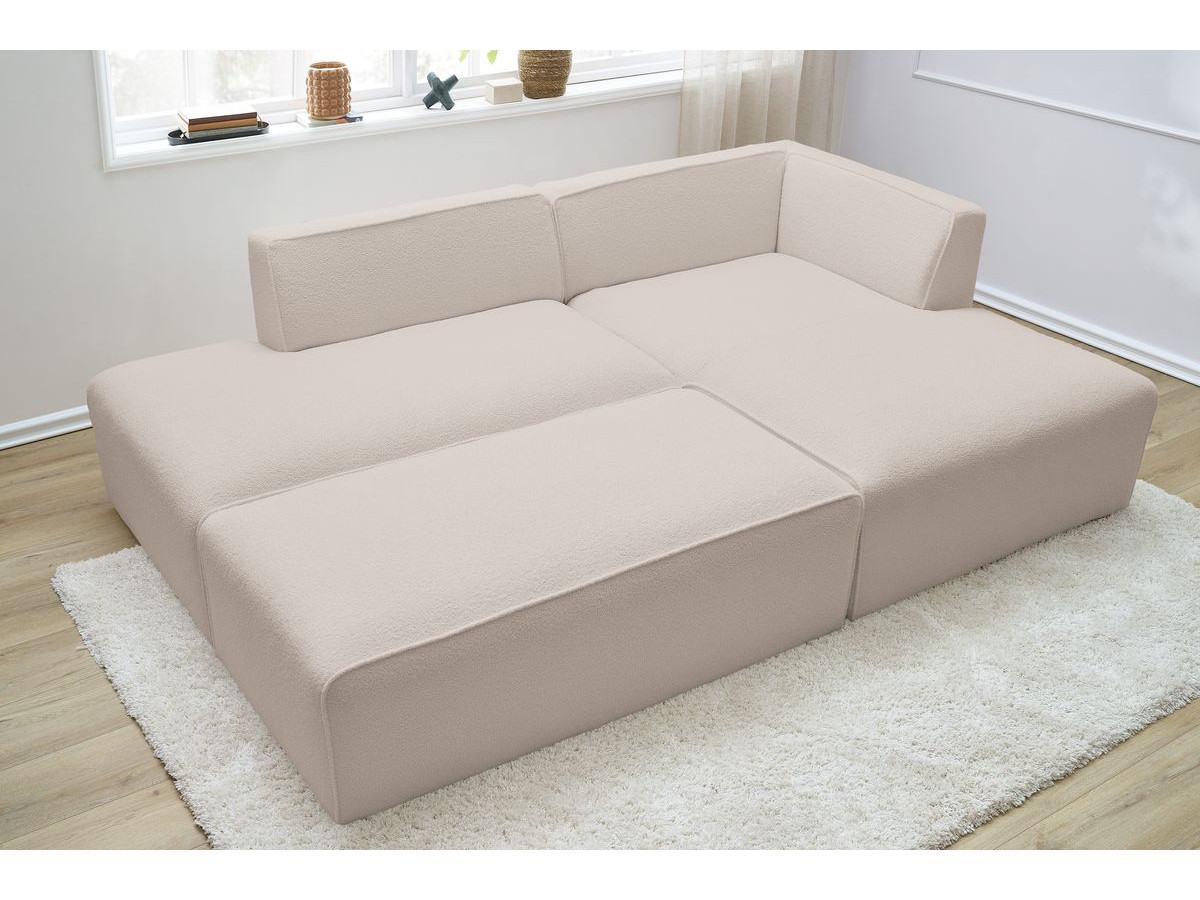 Bobochic Megeve Ecksofa mit Schlaffunktion und Pouf Bouclé-Stoff Beige Ecke rechts