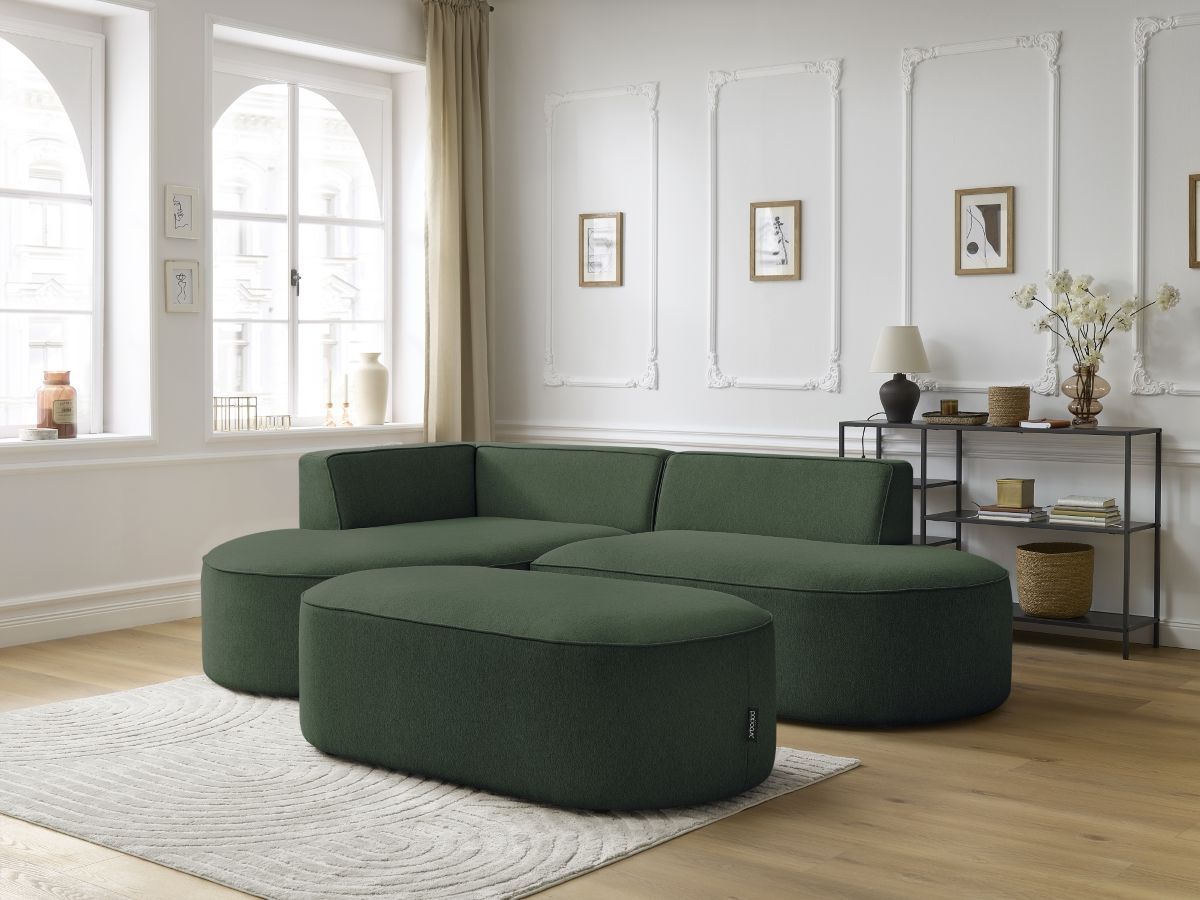 Bobochic Rousseau Ecksofa mit Pouf Melange-Stoff Grün Ecke links