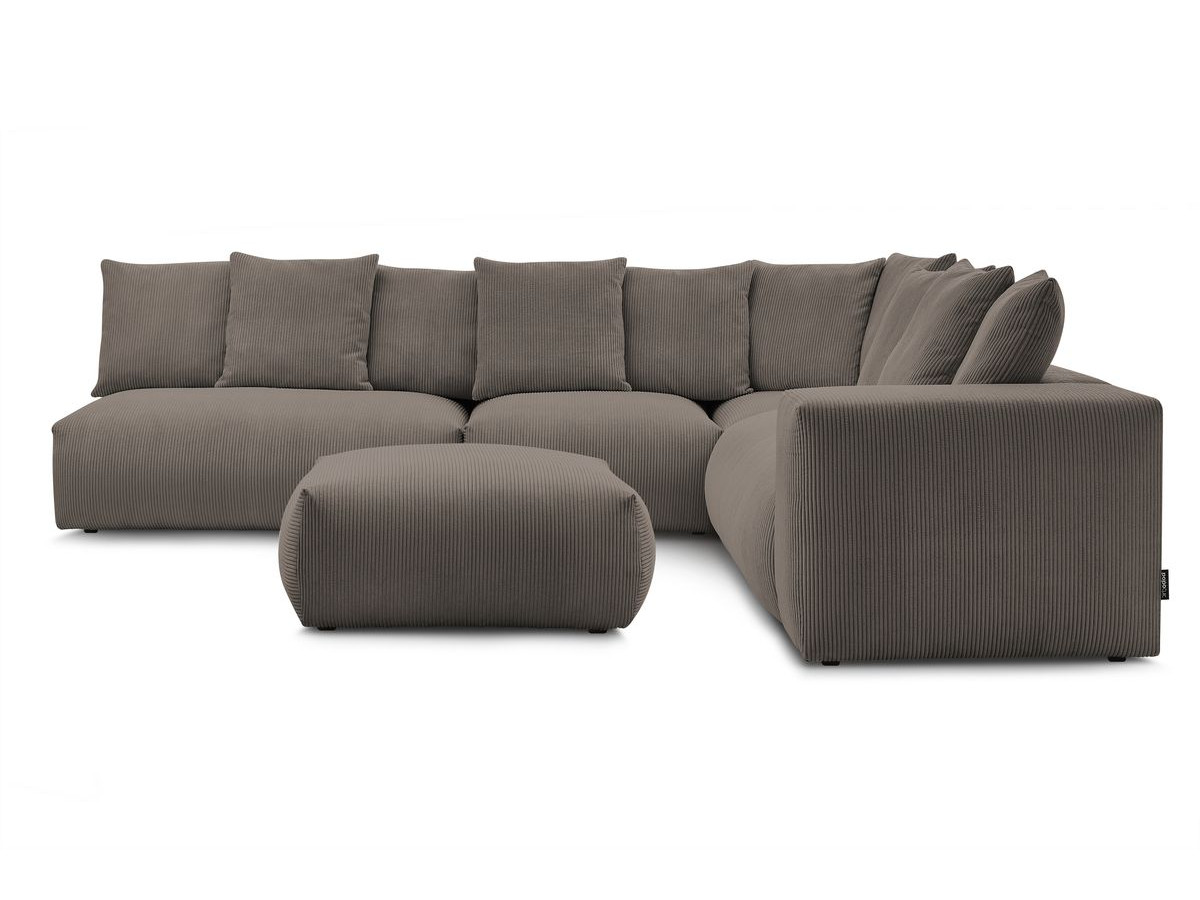 Bobochic Voltaire Ecksofa mit Pouf 322 × 268 cm Cordsamt Taupe Ecke rechts
