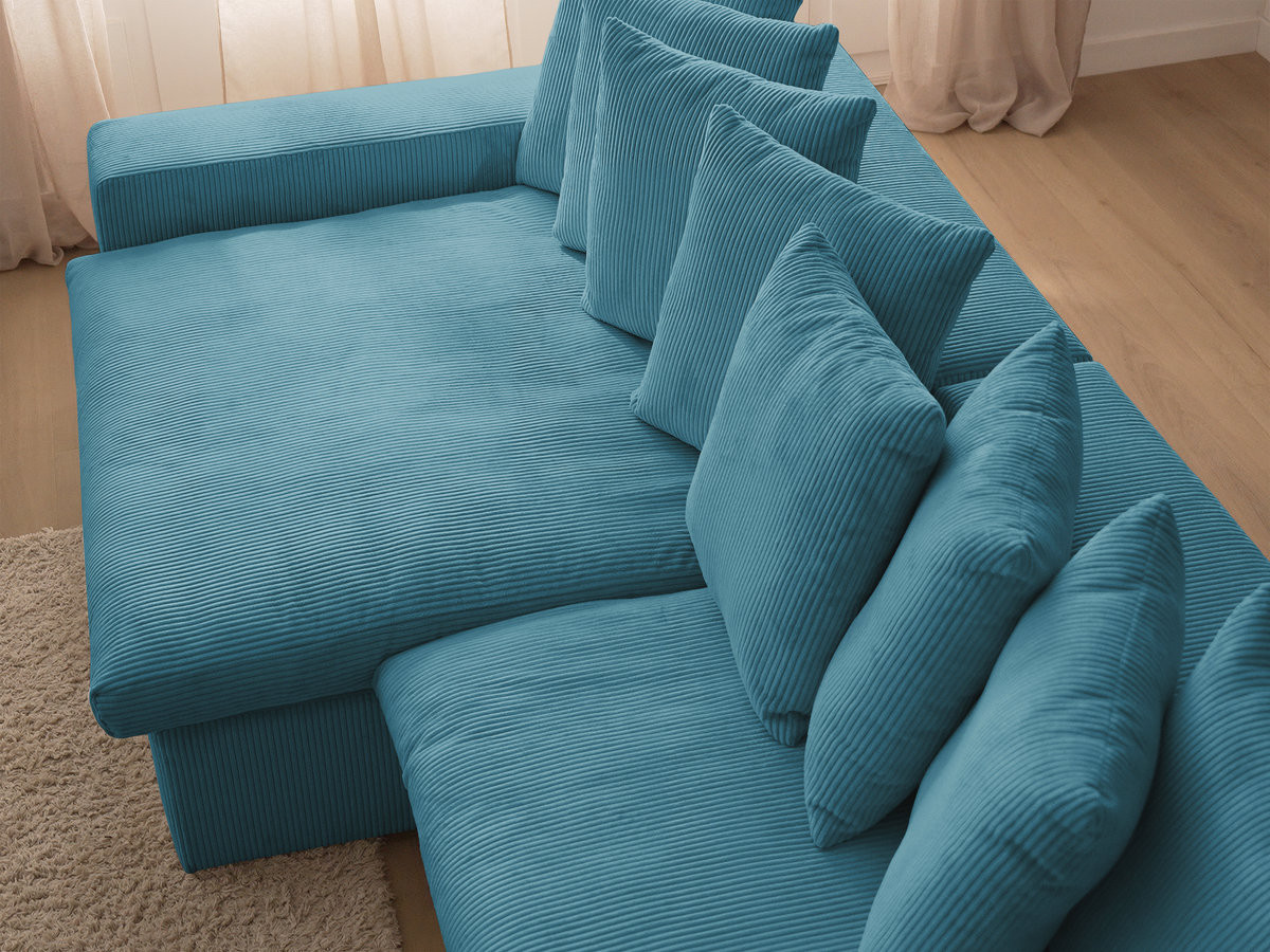 Bobochic Enore Ecksofa mit Pouf Cordsamt Hellblau Ecke links