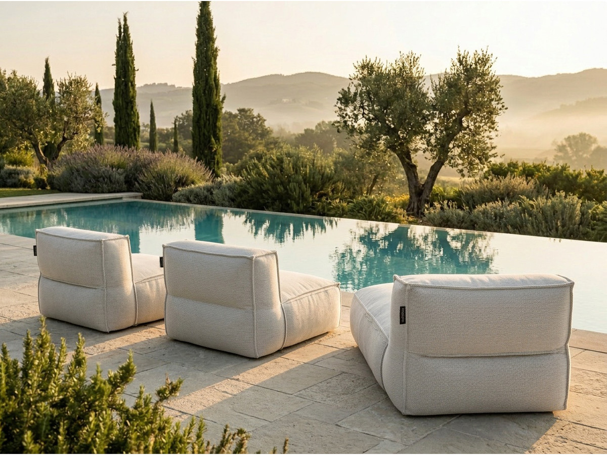 Bobochic Biarritz Gartensofa 3-Sitzer Melange-Stoff Beige