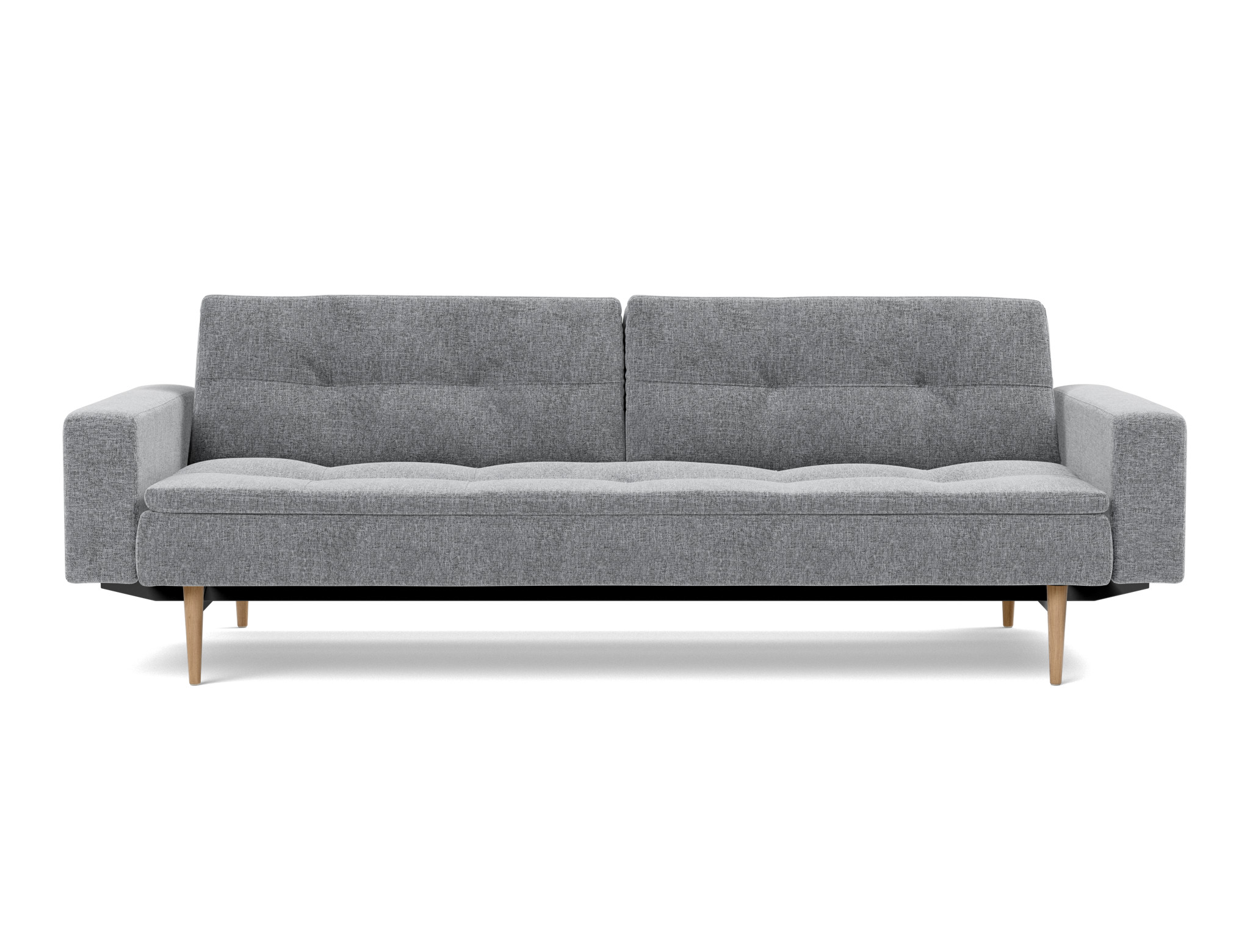 Schlafsofa Dublexo mit Armlehnen Strukturierter Stoff Twist 565-Granite Beine Styletto Eiche hell
