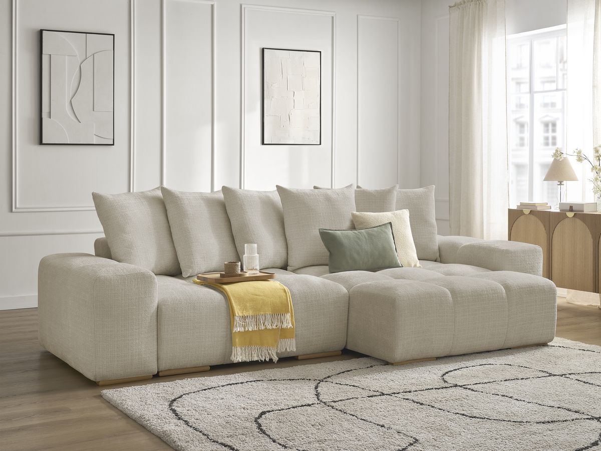 Bobochic Anakin Ecksofa, 6 Kissen Strukturstoff Beige
