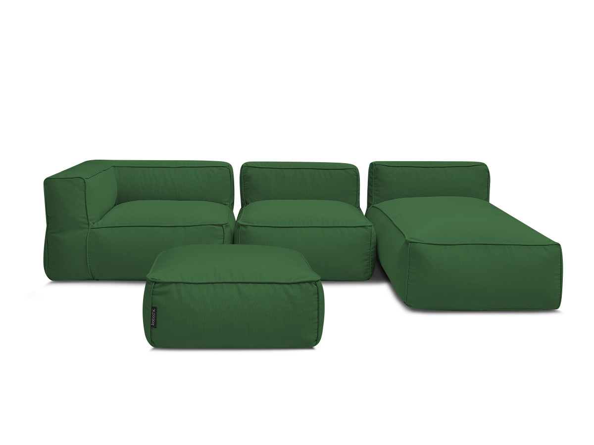 Bobochic Giulia Gartensofa 4-Sitzer mit Pouf, 1 Eckmodul Stoff Grün