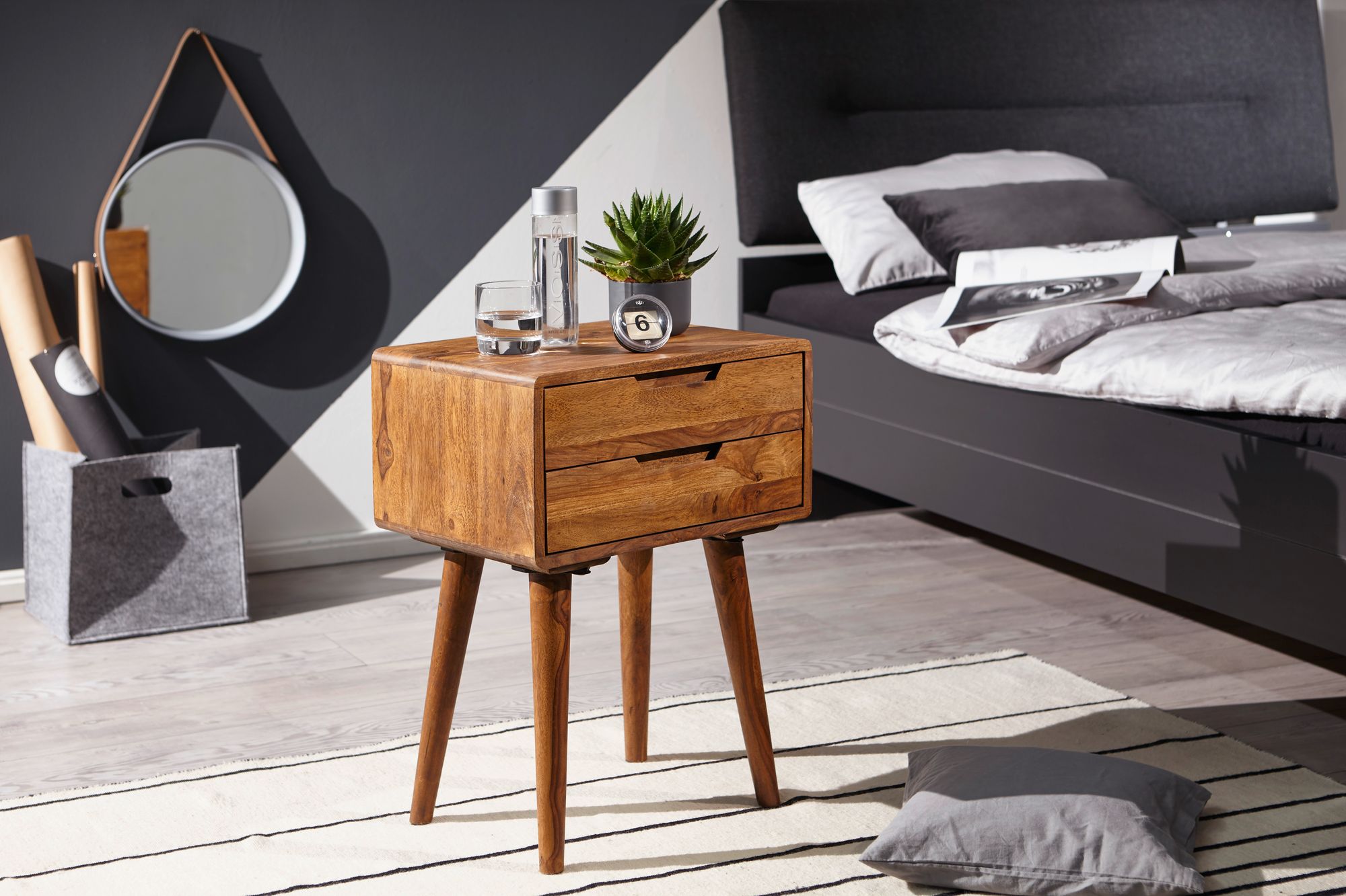 Nachttisch Bindslev Sheesham Massivholz Braun 47 × 36 × 66 cm