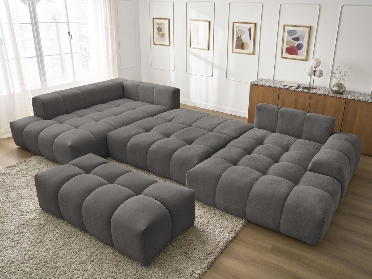 Bobochic Everest Wohnlandschaft mit Pouf, 6 Kissen Strukturstoff Dunkelgrau Ecke rechts