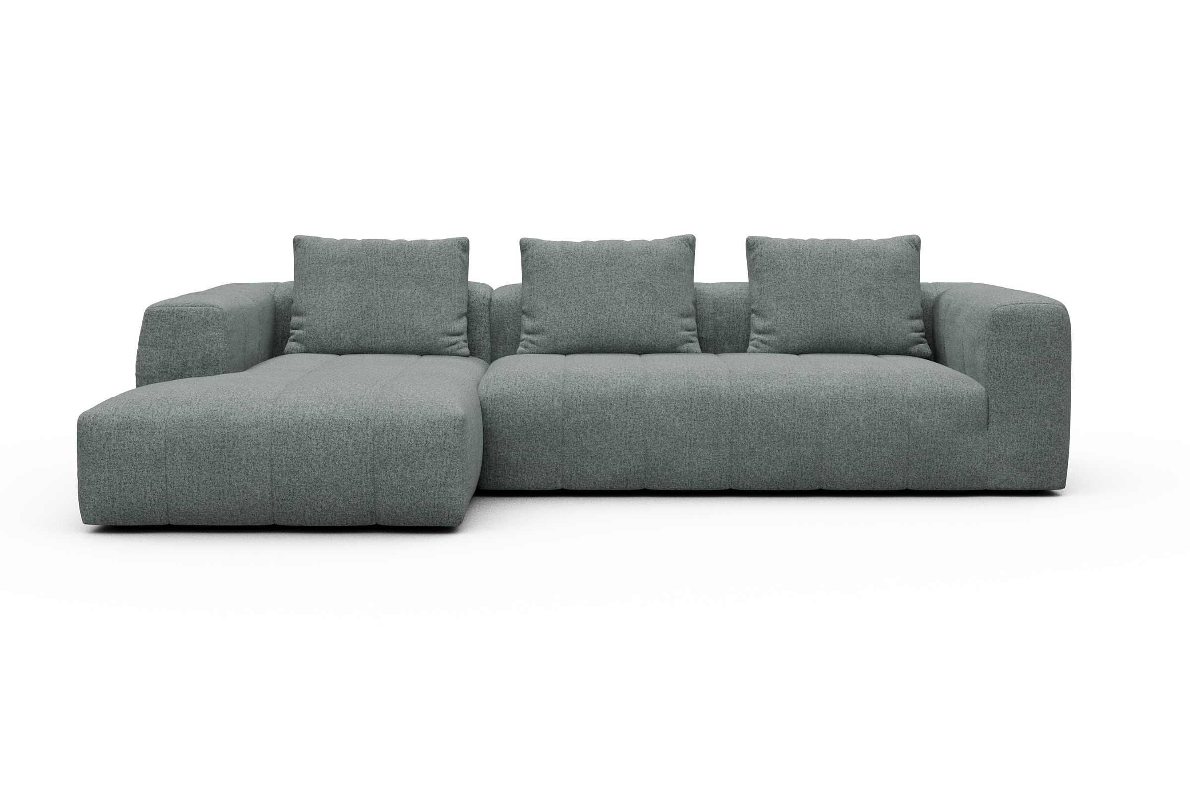 Ecksofa Hugo 2,5-Sitzer Armlehne rechts mit Chaiselongue Casone-Light-Mixed-Green