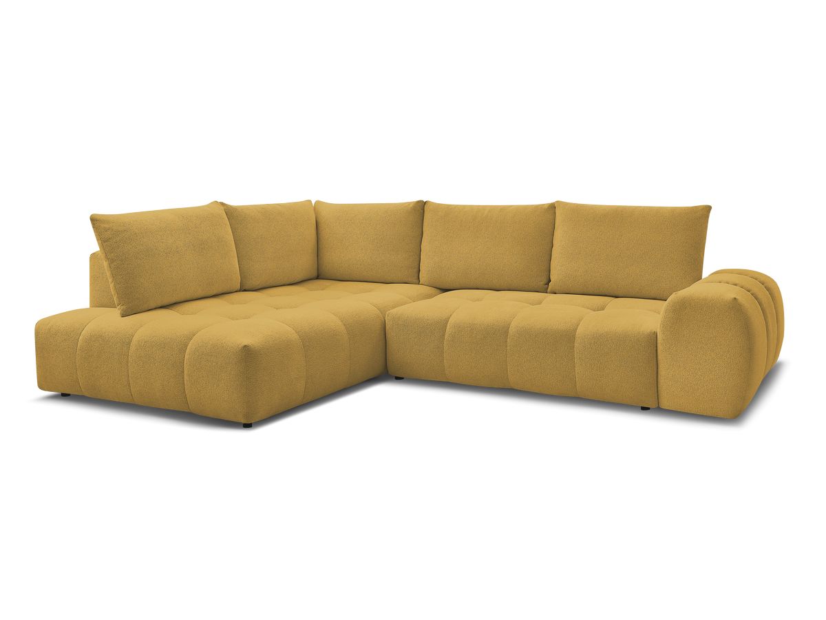 Bobochic Everest Ecksofa mit Schlaffunktion und Bettkasten 320 × 212 cm, 5 Kissen Melange-Stoff Gelb Ecke links