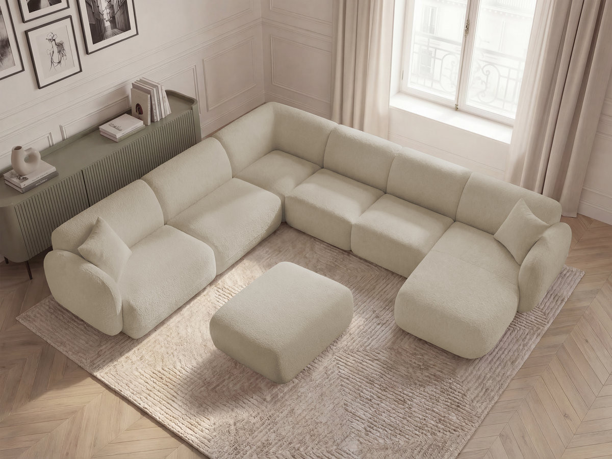 Bobochic Anda Wohnlandschaft mit Pouf 373 × 289 cm Chenille Beige Ecke links