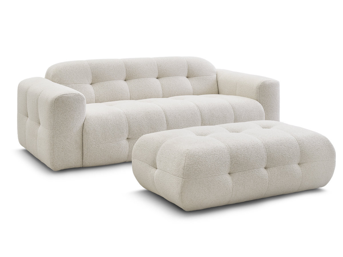 Bobochic Laura Sofa 3-Sitzer mit großem Pouf Melange-Stoff Beige