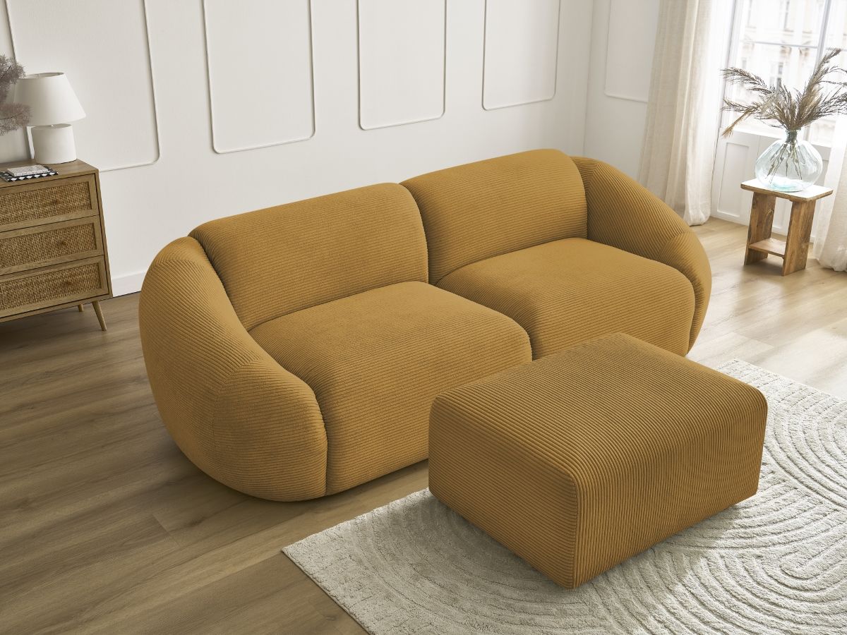 Bobochic Tina Sofa 4-Sitzer mit Pouf Cordsamt Gelb