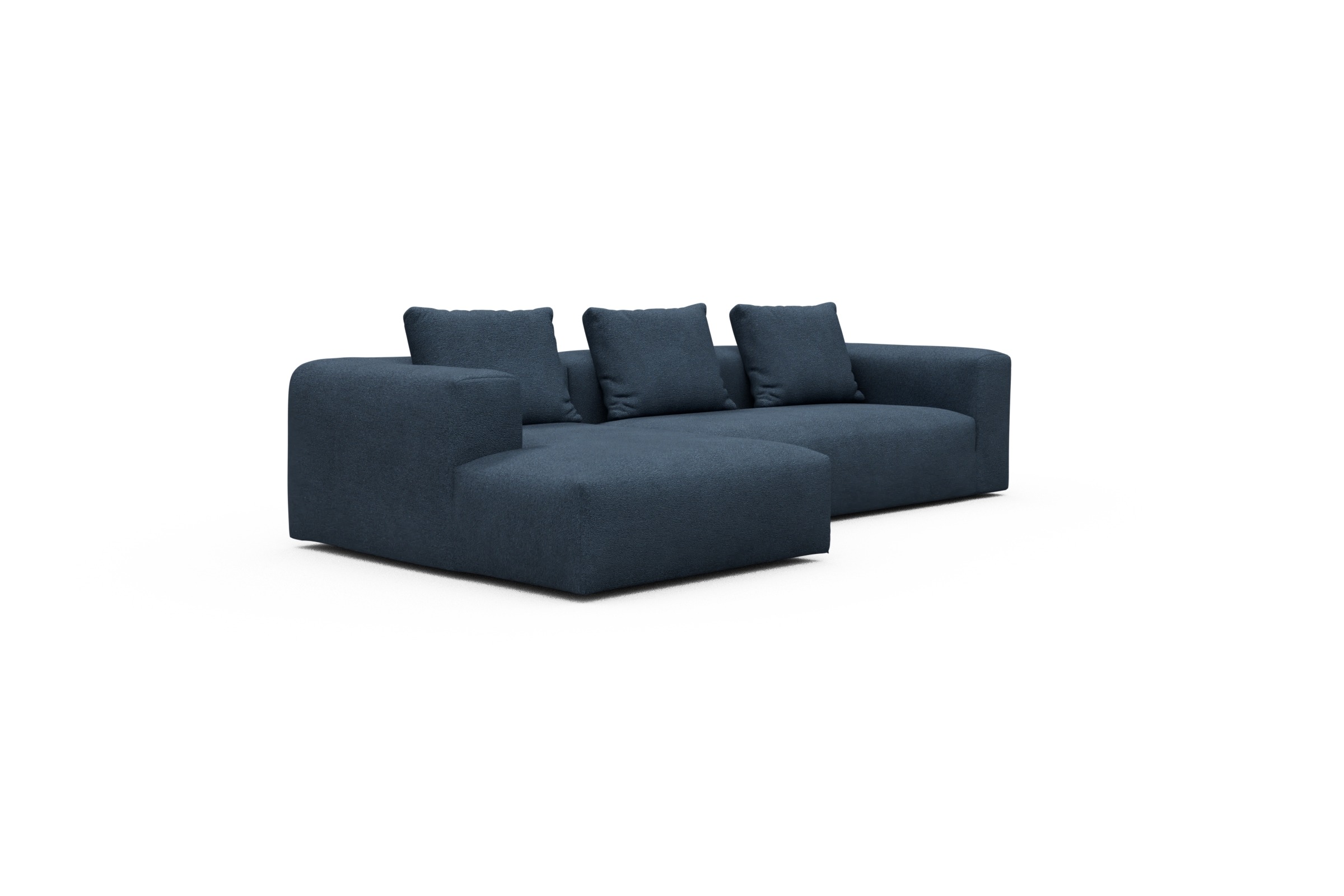 Ecksofa Fred Chaiselongue links mit 2,5-Sitzer Boucle-Blue