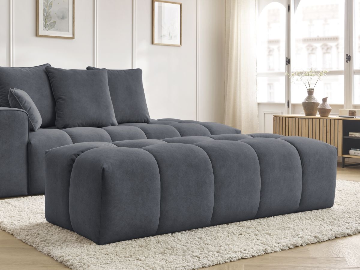 Bobochic Mont-blanc Sofa 5-Sitzer mit Pouf Samt Dunkelgrau Armlehne links
