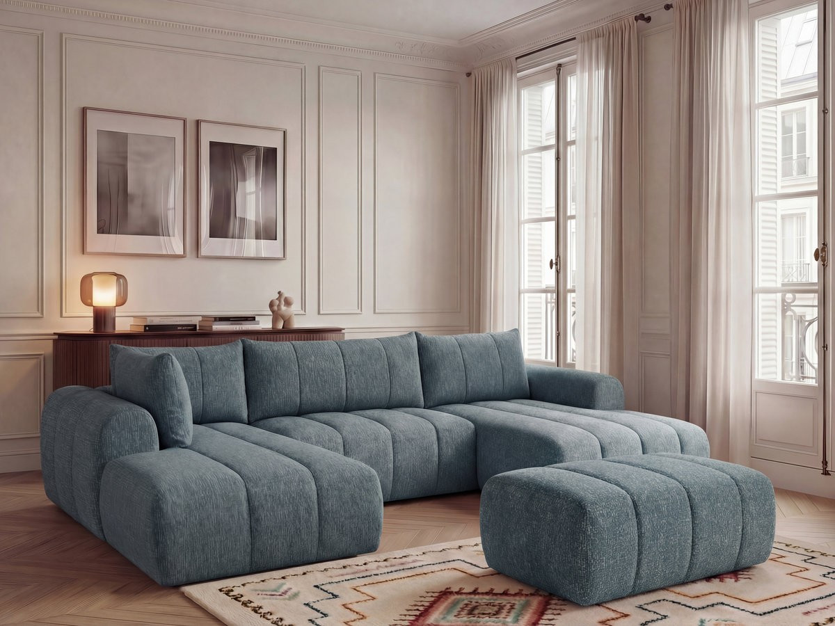Bobochic Nesty Wohnlandschaft mit Pouf Melange-Stoff Blau Ecke rechts