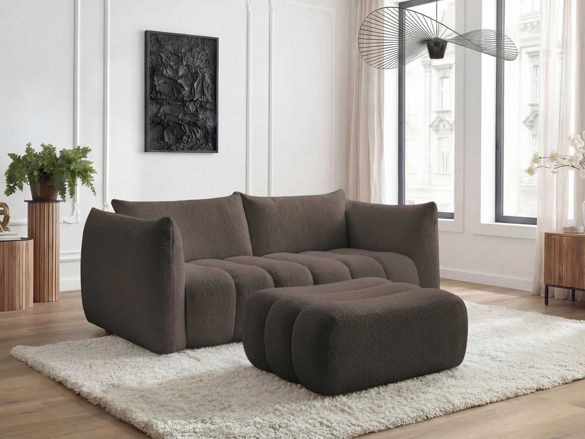 Bobochic Azra Sofa 3-Sitzer mit Pouf Bouclé-Stoff Braun