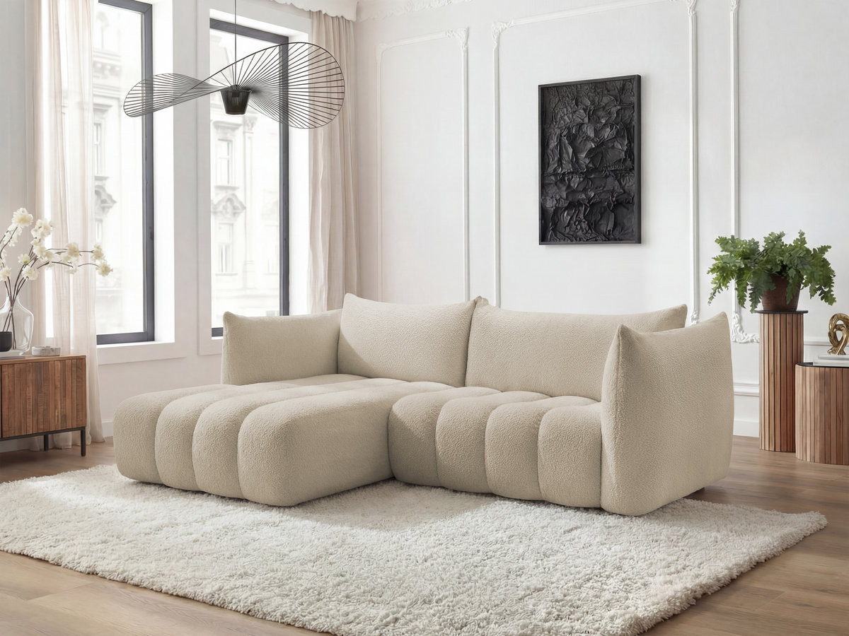 Bobochic Azra Ecksofa 262 × 178 cm Bouclé-Stoff Beige Ecke links