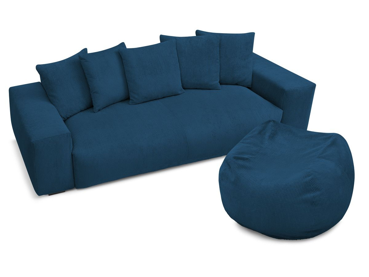 Bobochic Voltaire Sofa 4-Sitzer mit Pouf 280 × 124 cm Cordsamt Dunkelblau