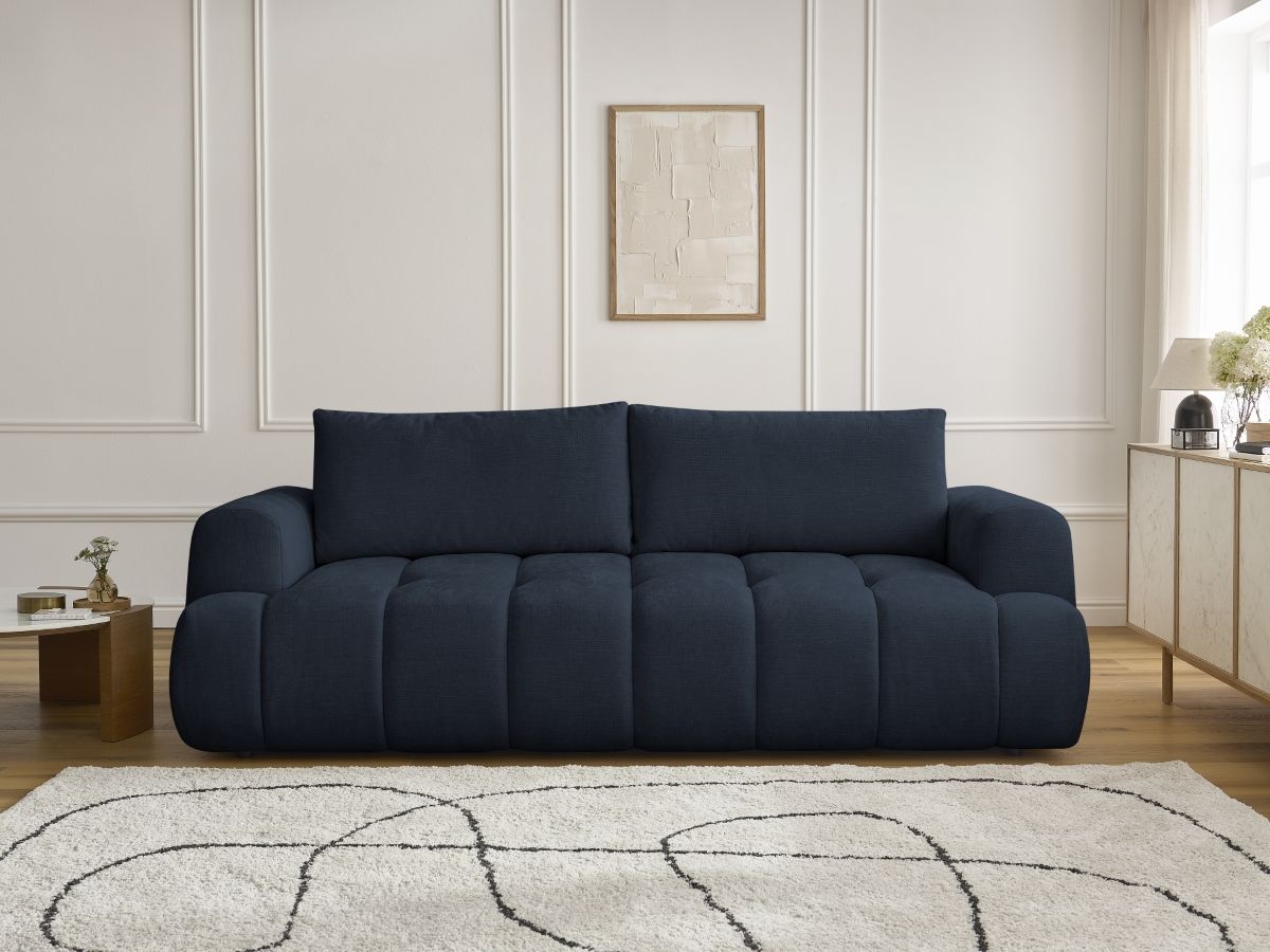 Bobochic Fuji Schlafsofa 3-Sitzer mit Bettkasten Stoff Dunkelblau