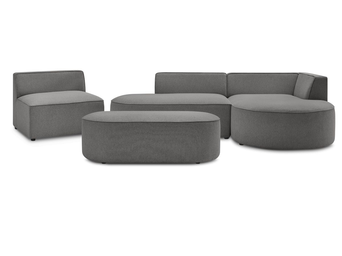 Bobochic Rousseau Ecksofa mit Sofamodul und Pouf Melange-Stoff Dunkelgrau Ecke rechts