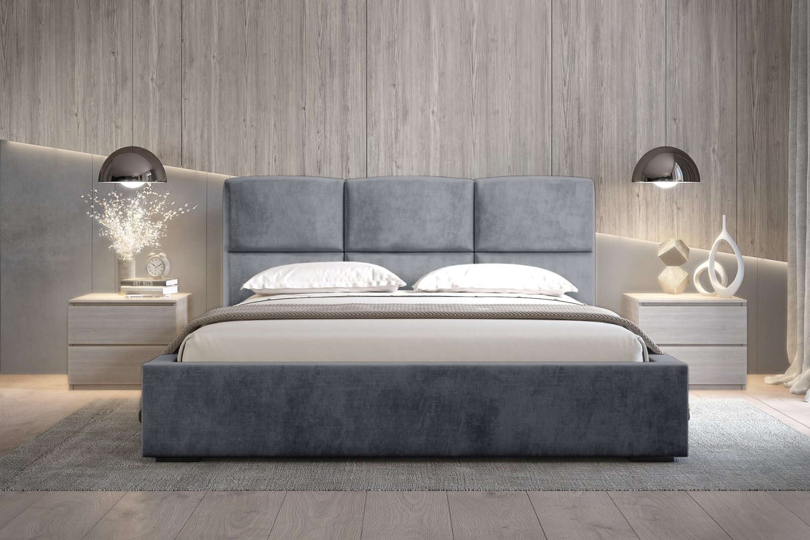 Polsterbett Portoza Samtstoff 180x200 mit Metallrahmen Macau Ash