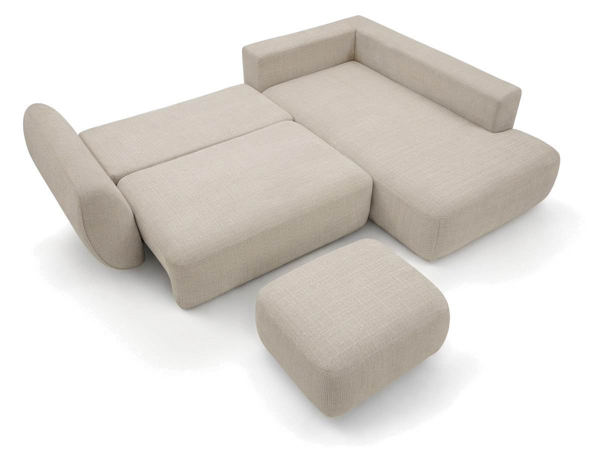 Bobochic Denise Ecksofa mit Schlaffunktion und Bettkasten und Pouf 256 × 197 cm Strukturstoff Beige Ecke rechts