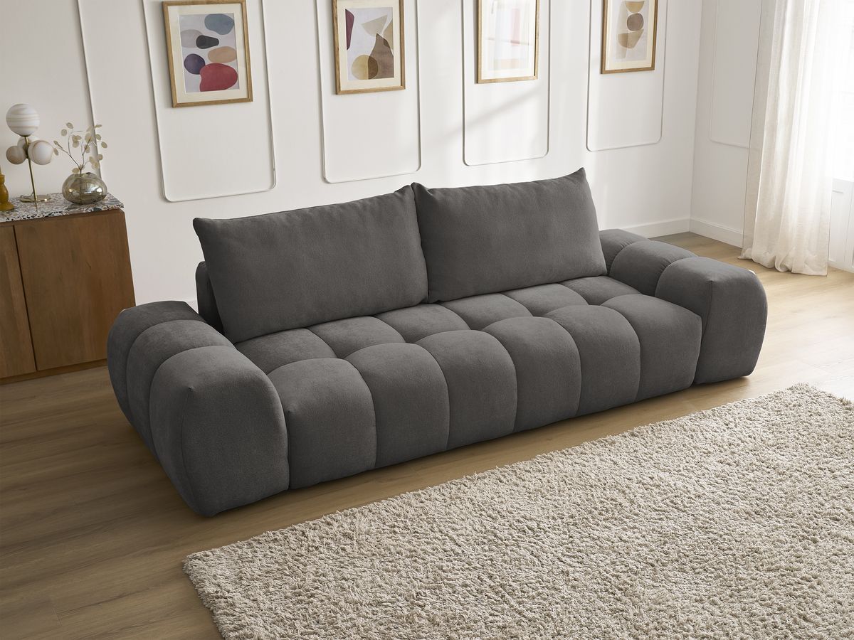 Bobochic Everest Sofa 3-Sitzer, 2 Kissen Strukturstoff Dunkelgrau
