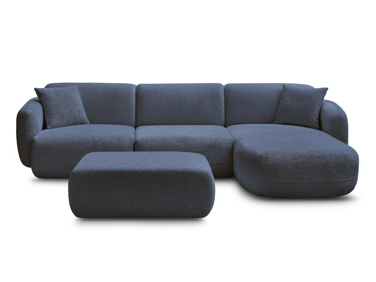Bobochic Anda Ecksofa mit Pouf 292 × 163 cm Chenille Dunkelblau Ecke rechts