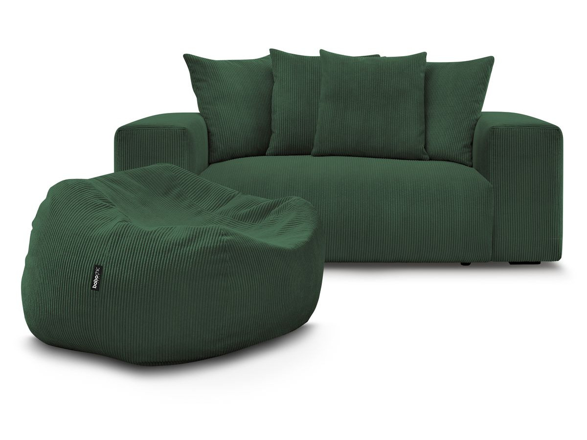 Bobochic Voltaire Sofa 2-Sitzer mit Pouf Cordsamt Grün