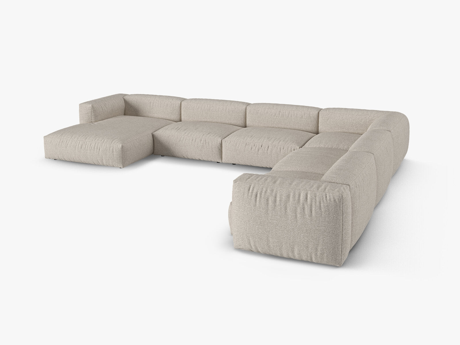 Micadoni modulares Ecksofa XL Martina 6-Sitzer 90cm Sitztiefe Rechts Boucle Monet Beige